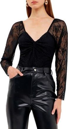 endless rose Long Sleeve Floral Lace Bodysuit in Black at Nordstrom Rack, Size X-Small