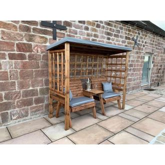 Charles Taylor Trading Charles Taylor Trading - Charles Taylor Wooden Grand Henley Garden Arbour & 2 Chairs Seat Grey Cover