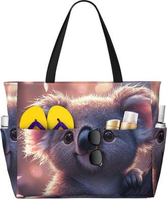 Generic Cute Koala Print Large Beach Bag Foldable Travel Shoulder Tote Bag With Pocket For Weekender Pool Vacation