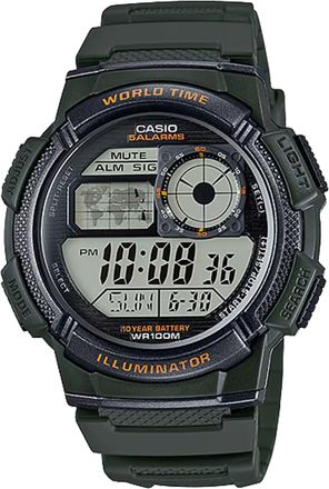Casio Mens World Time Green Resin Digital Watch - AE-1000W-3AVCF