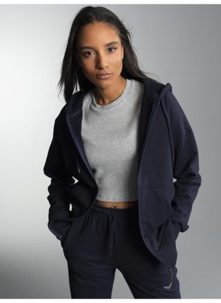 Trigema Sweatjacke TRIGEMA TRIGEMA Sweatjacke mit Kapuze, Damen, Gr. 4XL, blau (navy), 70% Baumwolle, 30% Polyester, Basic, lang, Rundhals, Sweatjacken Sweatj