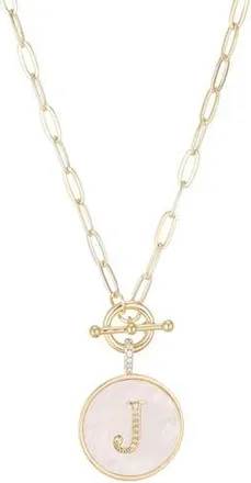 Adornia 14K Gold Plated Mother-of-Pearl Initial Pendant Necklace in White/Gold-J at Nordstrom Rack