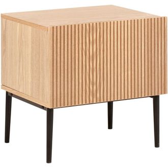 Beliani Mesita De Noche Moderna Mdf Frente Acanalado Mesilla Dormitorio 1 Caj&oacute;n Madera De Fresno Natural Blythe