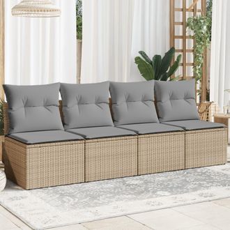 vidaXL Sof&aacute; De Jard&iacute;n De 4 Plazas Con Cojines Rat&aacute;n Sint&eacute;tico Beige Vidaxl