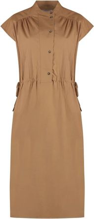 Yves Salomon Poplin Overhemdjurk met Zijsplitten - Dames - Casual kleedjes - Bruin - 2XS - Katoen - Kleedjes
