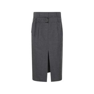Brunello Cucinelli Kokerrok Midi - Dames - Rokken - Grijs - Maat: M Zijde