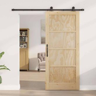 Berkfield Home Sliding Door with Hardware Set 86x198.5 cm Solid Wood Pine in Beige