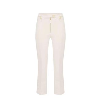 Elisabetta Franchi Broeken, Dames, Wit, XS, Leer, Double crepe broek