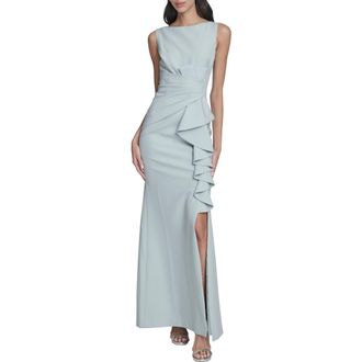 Eliza J Cascade Ruffle Sleeveless Gown in Sage at Nordstrom, Size 12