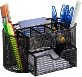 OEM Portapenne Con Cassetto, In Metallo, Dimensioni (a X L X P): 10,5 X 22 X 11 Cm, Nero