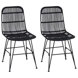 vidaXL Silla De Comedor 2 Pcs Negro 41 X 55 X 85 Cm Rat&aacute;n Y Acero Vidaxl