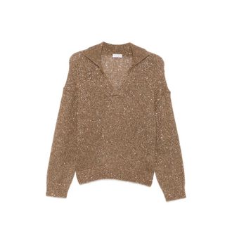 Brunello Cucinelli Sequin-embellished Polo-collar Sweater