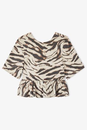 Ganni White Top in Zebra Denim - Size 34 Organic Cotton