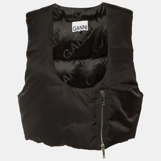 Ganni Ganni Black Padded Asymmetric Cropped Vest