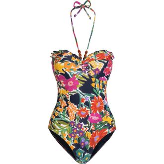 Change of Scenery Talia Beaded Halter One-Piece Swimsuit in Gardenia at Nordstrom, Size X-Small