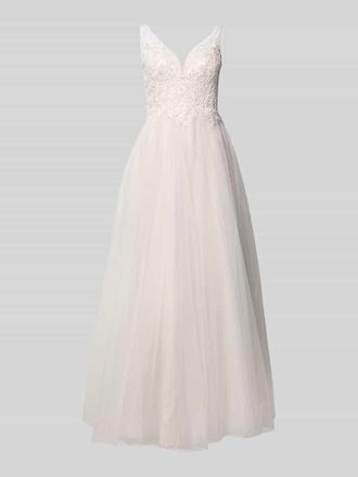 Mascara Brautkleid mit floralem Spitzenbesatz in Offwhite, Gr&ouml;&szlig;e 32