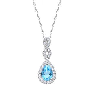 Diamond2Deal Sterling Silver Swiss Blue Topaz with White Zircon Pendant Necklace 18