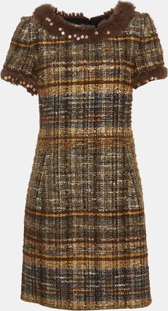 Oscar De La Renta Oscar De La Renta Multicolour Tweed Embellished Mini Dress