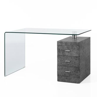 Oresteluchetta Escritorio vidrio curvado y cajonera cemento 75x125x65 cm