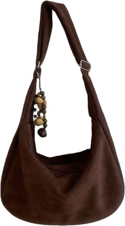 Generic Faux Suede Crossbody Bag for Women - Large Dumpling Hobo Shoulder Purse with Adjustable Strap, Internal Pockets & Polyester Lining for Work, Travel, C