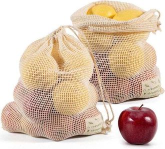 OEM Set Di 6 Sacchetti Riutilizzabili In Cotone Biologico Per Frutta E Verdura, Grandi, Medi E Piccoli