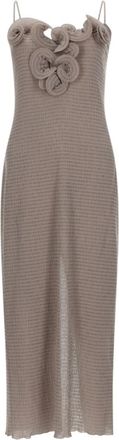 Magda Butrym Brown Textured Floral Applique Maxi Dress