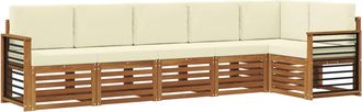 vidaXL Conjunto De Sof&aacute;s De Exterior 6 Uds. Natural Y Crema Poli&eacute;ster Vidaxl