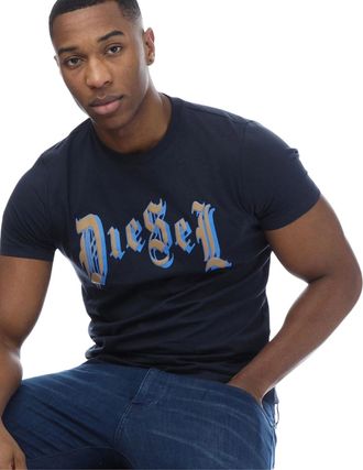 Diesel Mens Diesel Medieval Logo Navy Blue T-Shirt - Size: 42