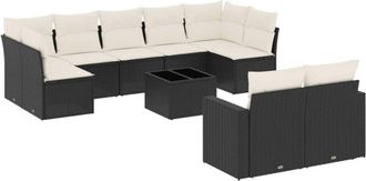 vidaXL Vidaxl - Set De Sof&aacute;s De Jard&iacute;n 10 Pzas Cojines Rat&aacute;n Sint&eacute;tico Negro