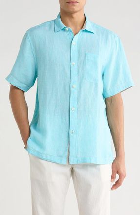Tommy Bahama Paradise Breezer Short Sleeve Linen Button-Up Shirt in Blue Radiance at Nordstrom, Size 3Xlt