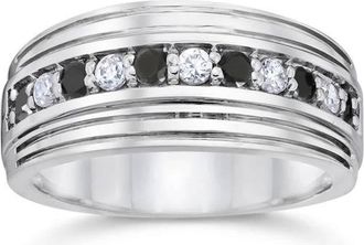 Pompeii3 Mens 10k White Gold Alternating Black & White Diamond 1/2ct Wedding Ring