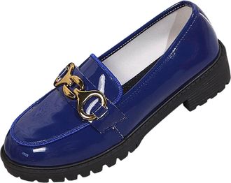 Generic Blue Ladies Fashion Round Toe Shoes with Shiny Finish and Metal Decoration for Versatile Styling