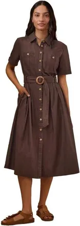 Celtic & Co. Belted Safari Midi Shirt Dress in Chocolate Brown at Nordstrom, Size 14