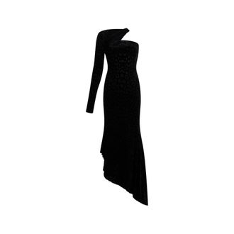 Roberto Cavalli Gowns, female, Black, Size: S Asymmetrical Dress With Jaguar Skin Pattern