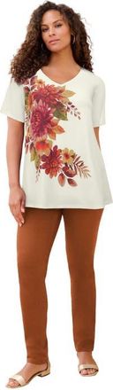 Roaman's Plus Size Ultimate Short Sleeve Swing Tee in Ivory Floral Bouquet at Nordstrom, Size 32