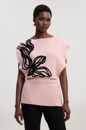 Karen Millen Womens Placed Cornelli Knitted Top - Pink viscose - Size X-Small