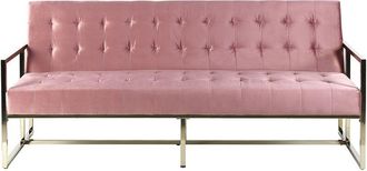 Beliani Sof&aacute; Cama Tapicer&iacute;a Capiton&eacute; De Terciopelo Rosa 3 Plazas Marco De Metal Dorado Con Apoyabrazos Estilo Retro Marstal