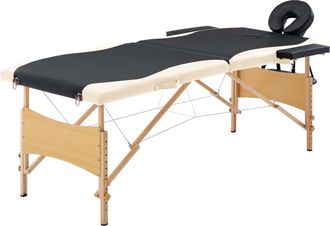 vidaXL Vidaxl Camilla De Masaje Plegable 2 Zonas Madera Negro Y Beige