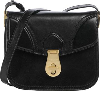 The Bridge Rectangular Black Shoulder Bag with Gold-Tone Turn Lock and Adjustable Strap