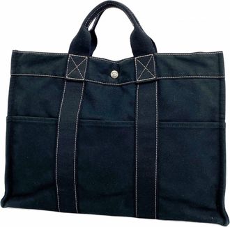 Herm&egrave;s Black Canvas Tote Bag (Pre-Owned)