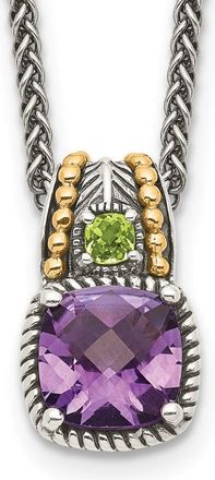 Diamond2Deal Sterling Silver with 14K Accent Cushion Amethyst and Peridot Pendant Necklace