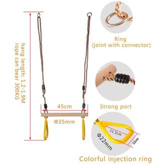 OEM Barra De Trapecio Para Ni&ntilde;os - Barra De Madera Con Anillos De Pl&aacute;stico - Ajustable De 1,2 A 1,9 M - Para Interior Y Exterior - 1 Unidad