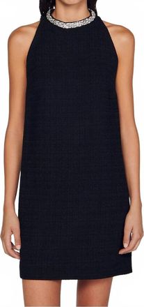 Sandro Sleeveless Embellished Collar Cotton Mini Dress In Black