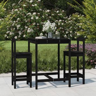 Berkfield Home 3 Piece Garden Bar Set Black Solid Wood Pine
