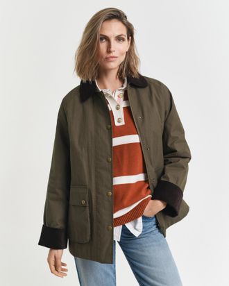 GANT Women Waxed Cotton Barn Jacket (XXL) DARK MOSS GREEN