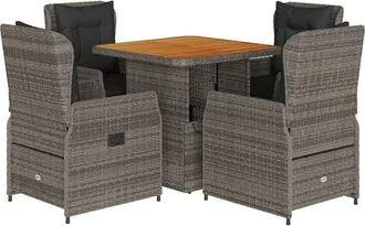 vidaXL Set Comedor De Jard&iacute;n 5 Piezas Con Cojines Rat&aacute;n Sint&eacute;tico Gris Vidaxl