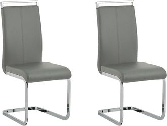 Beliani Beliani - Conjunto De 2 Sillas De Comedor De Piel Sint&eacute;tica Gris Cantilever Respaldo Alto Moderno Sala De Conferencias Greedin