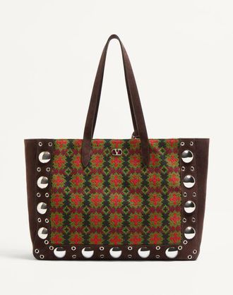Valentino Garavani Borsa Shopping Grande Valentino Garavani Nellc&ocirc;te In Tessuto Jacquard Uomo MULTICOLOR/TESTA DI MORO UNI