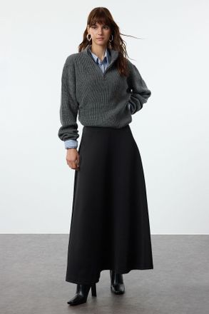 Trendyol Modest Dames Zwart Effen Maxi Uitlopend rok A-lijn Modest Rokken