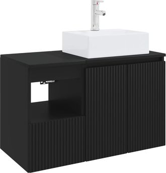 vidaXL Juego De Muebles De Ba&ntilde;o 2 Uds. Negro Madera De Ingenier&iacute;a Vidaxl